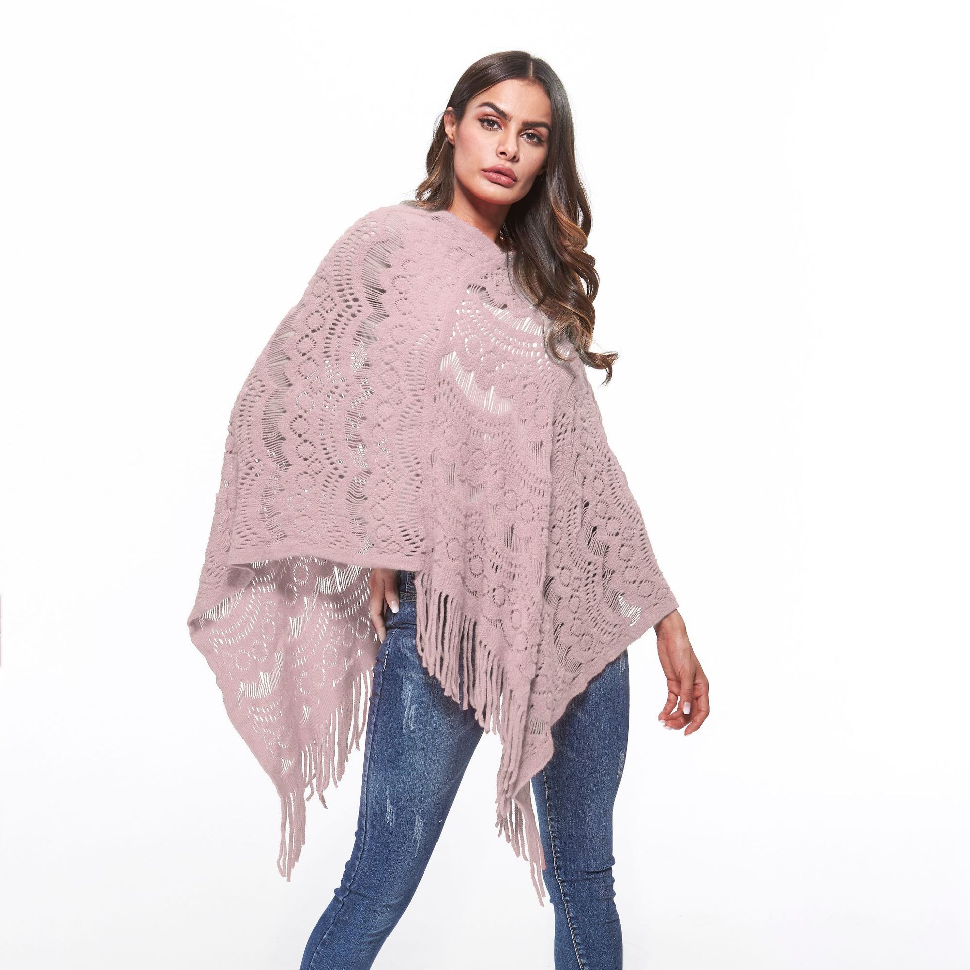 SZ60180-2 n Knitting Crochet Wings Bat Sweater Tassels Wrap Coat Shawl Poncho